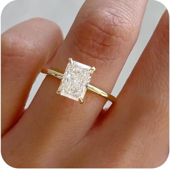 Solitaire Gold Rectangle Engagement Ring - Picture 1 of 5